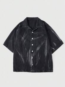 ROMWE MEN Street Life 男士休闲水洗牛仔衬衫，夏季 - 橘色 - 查看 1