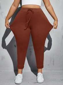 SHEIN Essnce 大码纯色口袋扭纹弹力紧身裤