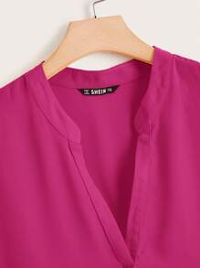 Rusticease Plus Notch Neck Dip Hem Top - Hot Pink - View 6