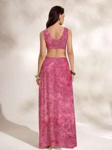 Shutterstock Glamance Pink Pattern Hollow Out Sleeveless Dress For Women Y2K 2000s Back To School Club Outfits Women Sexy - Pink - View 2