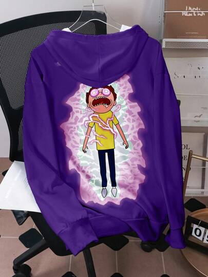 Rick and Morty X SHEIN 男士卡通人物图案紫色连帽卫衣
