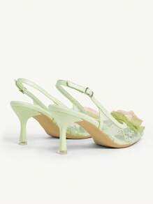 CUCCOO CHICEST Women's High Heel Pointed Toe Mesh Floral Elegant Wedding Party Sandals