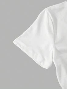 Áo thun cổ tròn ôm sát in họa tiết hoa cho bé gái tuổi teen, thoải mái và dễ chịu cho mùa hè - trắng - Xem 4