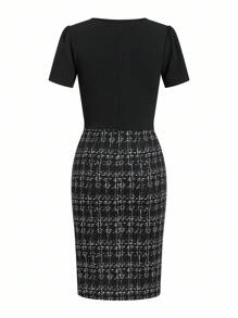 Ellevyn 女士优雅通勤格子拼接迷你连衣裙