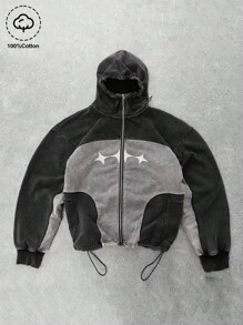 PAVTROS Manfinity Streetrush 男士年轻街头时尚休闲连帽衫，复古棉质面料，宽松版型，简约拼接设计，口袋造型，做旧水洗面料展现休闲轻松的街头风格，适合街头穿搭、休闲时尚、户外运动、日常搭配、校园穿搭、节日礼物。Y2K 拉链连帽衫，男士街头风连帽衫，Y2K 拉链连帽衫，男士拉链连帽衫，Y2K 夹克，科技风夹克，Y2K 拉链连帽衫，Y2K 夹克，科技风夹克，鲨鱼连帽衫，秋季 - 黑色 - 查看 1