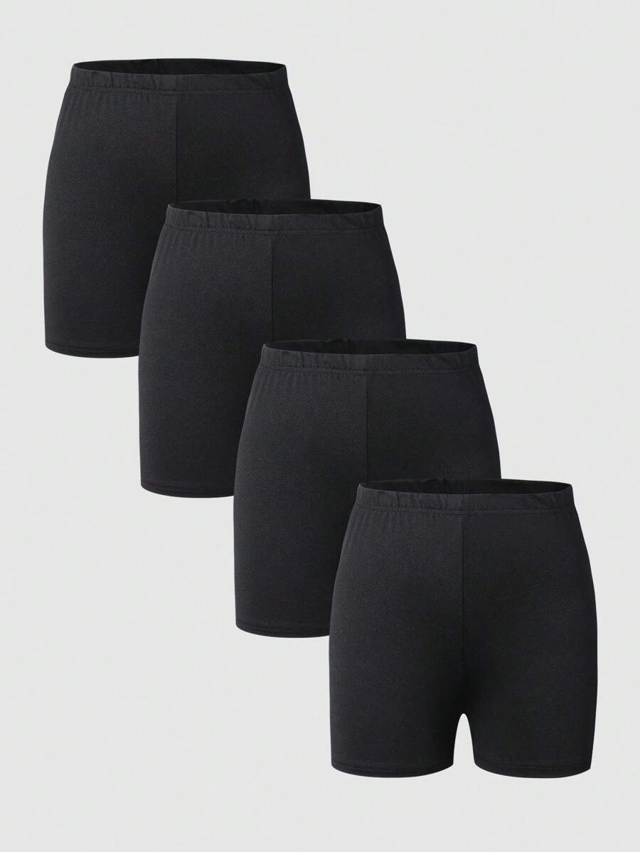 Conjunto de 4 piezas de shorts de punto ajustados informales para niñas - Negro - Ver 1