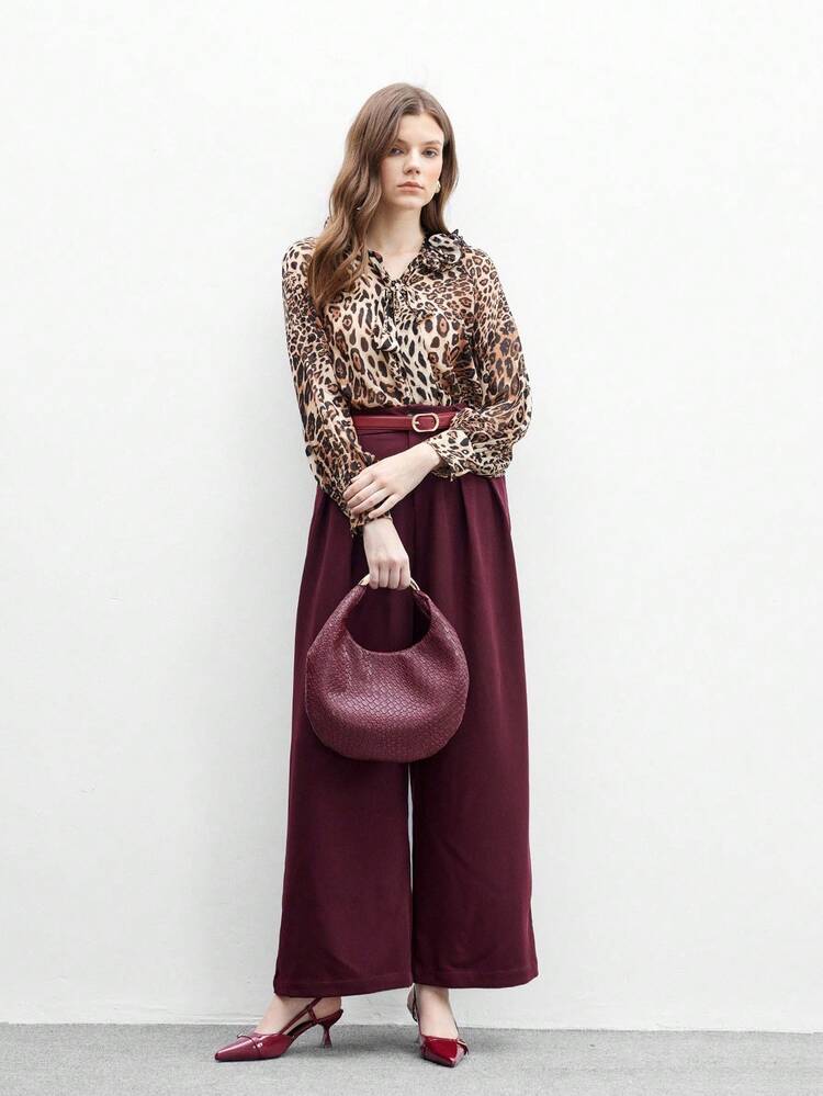 CUCCOO BIZCHIC Women's Fashion Pointed Toe Kitten Heel Burgundy Backstrap Dress Pumps, Party / Commute Mid Heel Mule Shoes For Christmas Spring Shoes