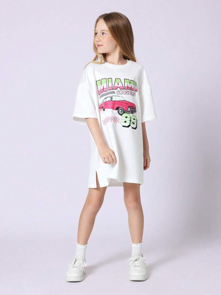 Oversized Miami Angels T-Shirt Dress With Vintage Car Print
