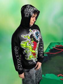 MADBALLS X SHEIN Men's Letter & Cartoon Graphic Casual Hoodie - Black - View 7