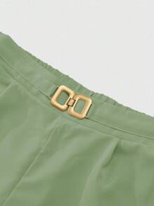 GlowEve Women's Solid Color V-Neck Cap Sleeve Shirt And Pants Elegant Suit - Green - View 4