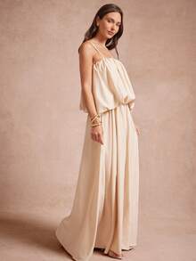 L'Amorae 女式夏季纯色褶皱宽松时尚细肩带连衣裙 - 白色 - 查看 5