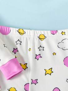 LE PETIT PRINCE X SHEIN Ensemble pyjama blanc à manches longues et pantalon, motif planète rose mignon, style décontracté pour bébé fille