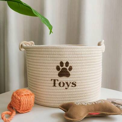 卡通爪子设计棉绳收纳篮多用途玩具收纳袋零食桶友好编织篮客厅落地篮防刮地板保护