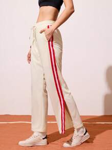 CourtClass 女式休闲每日评论家侧开衩抽绳腰运动裤 - 米色 - 查看 4