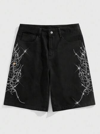 Street Life شورت كابري جينز مزين بالراين ستون للرجال في الصيف