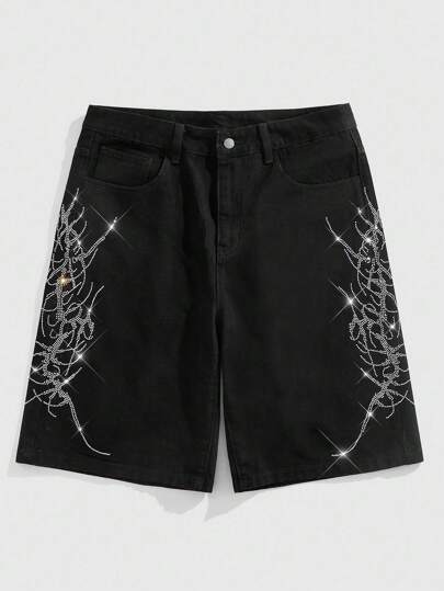 Street Life Men's Summer Fashion Rhinestone Embellished Denim Capri Shorts