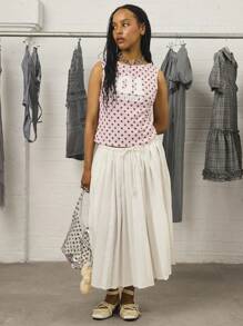 COUREZ Chân váy maxi xếp ly cạp thấp / Trang phục nữ mùa thu Y2K thanh lịch, trang phục đi nghỉ mát dễ thương - trắng - Xem 1