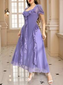 SHEIN Clasi Elegantes Rüschenkleid mit Herzausschnitt für Damen in Große Größen