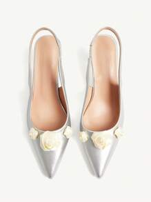 CUCCOO CHICEST Women's Pointed Toe Metallic Leather Floral Rose High Heel Shoes, Elegant Sweet Romantic Silver Stilettos, Suitable For Formal Occasions, Weddings, Parties, Dates, Holiday Seasons - Silver - View 10