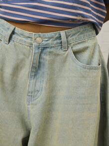 COUREZ 低腰灯笼裤牛仔裤，浅蓝色水洗街头休闲 Y2K 休闲音乐节棉质牛仔布