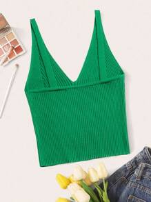 EMERY ROSE Plus Size Women's Solid Color V-Neck Hollow-Out Casual Knitted Vest - Green - View 2