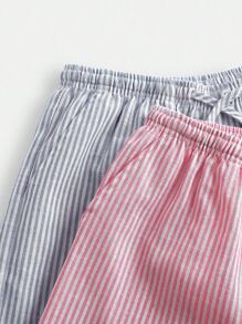 2 件套 Tween 女童蓝色和粉色条纹宽松长裤，休闲百搭街头服饰 - 紅色 - 查看 3