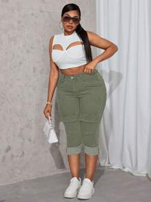 SHEIN SXY Plus Size Women Elastic Personalized Pocket Skinny Jeans