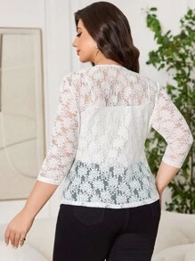 Reflora Jaqueta Leve com Frente Aberta, Manga 3/4 e Renda Floral, Plus Size Feminino