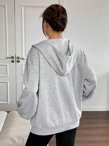 Solflare Comfortable Plain Grey Hooded Zipper Coat For Casual Fall Outfits,,Fall Clothes For Women Winter Autumn