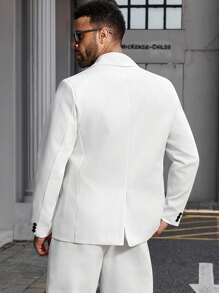 Manfinity Mode Men's Solid Color Lapel NeckLong Sleeve Casual Blazer - White - View 3