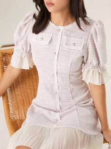 Modelyn 女式V领收腰修身连衣裙，法式风格 - 紫色 - 查看 5