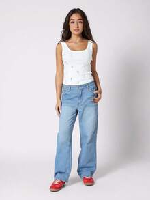 SUMWON Teen Girls Wide Leg Y2K Aesthetic High Waisted Jeans Long Denim Pants Retro Vintage Style Baggy Relaxed Fit Fashion Bottoms Youth Street Wear Back To School Autumn Winter Fall