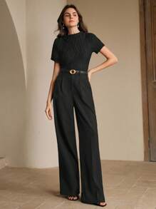 Anewsta 夏季、优雅、度假、节日、海滩、节日、Oldmoney 春季优雅休闲女士针织纹理抗皱百搭杏色短袖 T 恤 - 黑色 - 查看 6