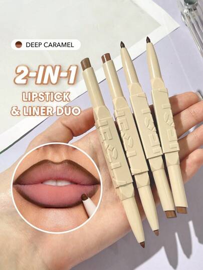 SHEGLAM Glam 101 Lipstick & Liner Duo-Deep Caramel 2-In-1 Matte Dual-Ended Lip Liner Lipstick Pencil Highly Pigmented Long Lasting Smooth Easy To Wear Lip Makeup Pink Brown Lip Liner Brand Beauty Makeup Face Paint Cosmetic For Women Girls Perfect For Fall Winter Ideal For Y2K Fancy Fashion Suitable For Birthday Christmas Present Party Ready Best Color