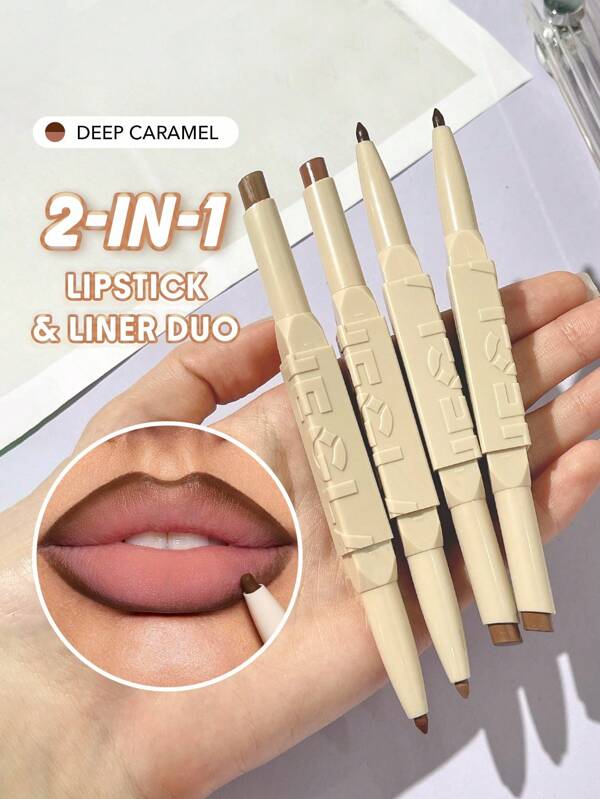 SHEGLAM Glam 101 Lipstick & Liner Duo-Deep Caramel 2-In-1 Matte Dual-Ended Lip Liner Lipstick Pencil Highly Pigmented Long Lasting Smooth Easy To Wear Lip Makeup Christmas Winter Pink Brown Lip Liner Graduation Birthday Holiday Summer Fall Autumn Y2K Fancy Fashion Women Makeup Cosmetic Party Beach Travel Camping Outdoors School Campus Trip Festivals Decor Gift Present Rose Girl Cosplay Best Color Charm Vibe