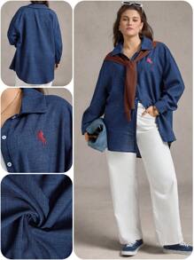 Zelara Soft Navy Blue Plus Size Blouse With Regular Fit And Collar Neckline Button Up Blouse Women Teacher For Women Homecoming,Fall For Women Blue Blouse Women Western Blouse Women Plus Size Button Down Blouse Work/Office - Navy Blue - View 2