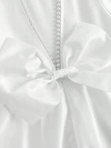 青少年女孩优雅长款白色缎面蝴蝶结露背长袖连衣裙 - 白色 - 查看 3