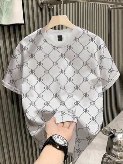 Manfinity Dauomo 男士夏季字母印花圆领宽松休闲T恤