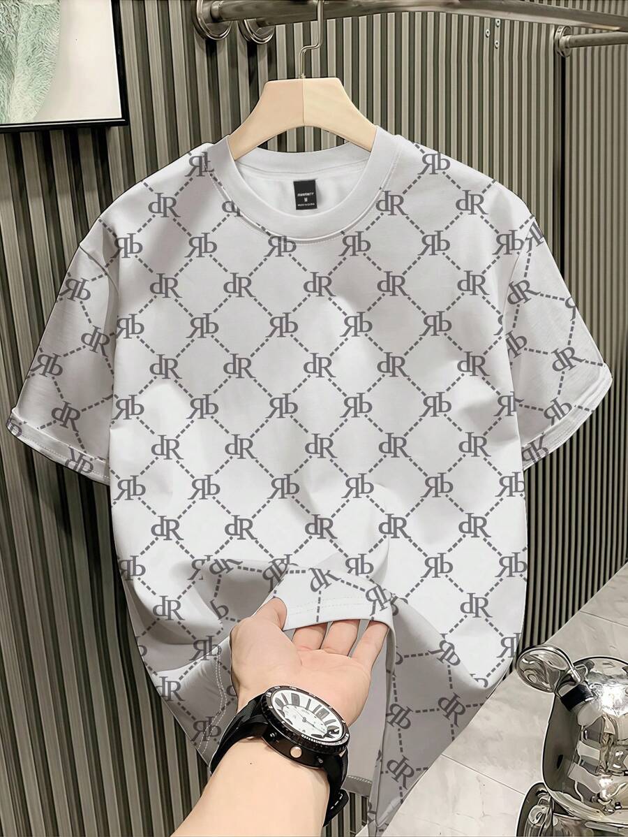 Manfinity Dauomo 男士夏季字母印花圆领宽松休闲T恤 - 彩色 - 查看 1