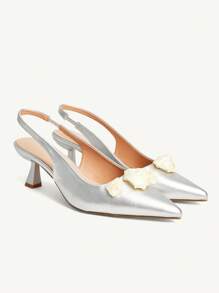 CUCCOO CHICEST Women's Pointed Toe Metallic Leather Floral Rose High Heel Shoes, Elegant Sweet Romantic Silver Stilettos, Suitable For Formal Occasions, Weddings, Parties, Dates, Holiday Seasons - Silver - View 9