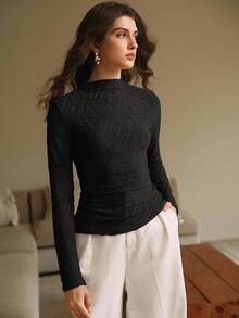 Anewsta Camiseta justa e elegante para mulheres que se deslocam diariamente - Preto - Ver 3