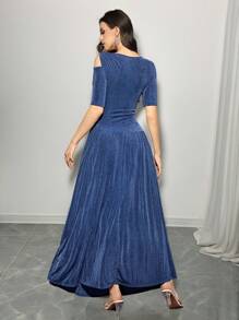 Modelyn Women's Elegant Solid Color Asymmetric Neckline Fitted Dress