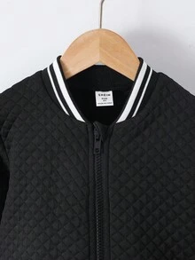 Young Girl Striped Long Sleeve Zip-Up Casual Baseball Jacket - Black - View 3