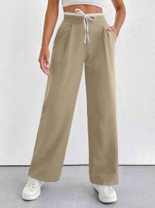 EURMUSE PETITE WOMEN BOTTOM BLACK AND WHITE COMFORT PANT - Krem - View 5