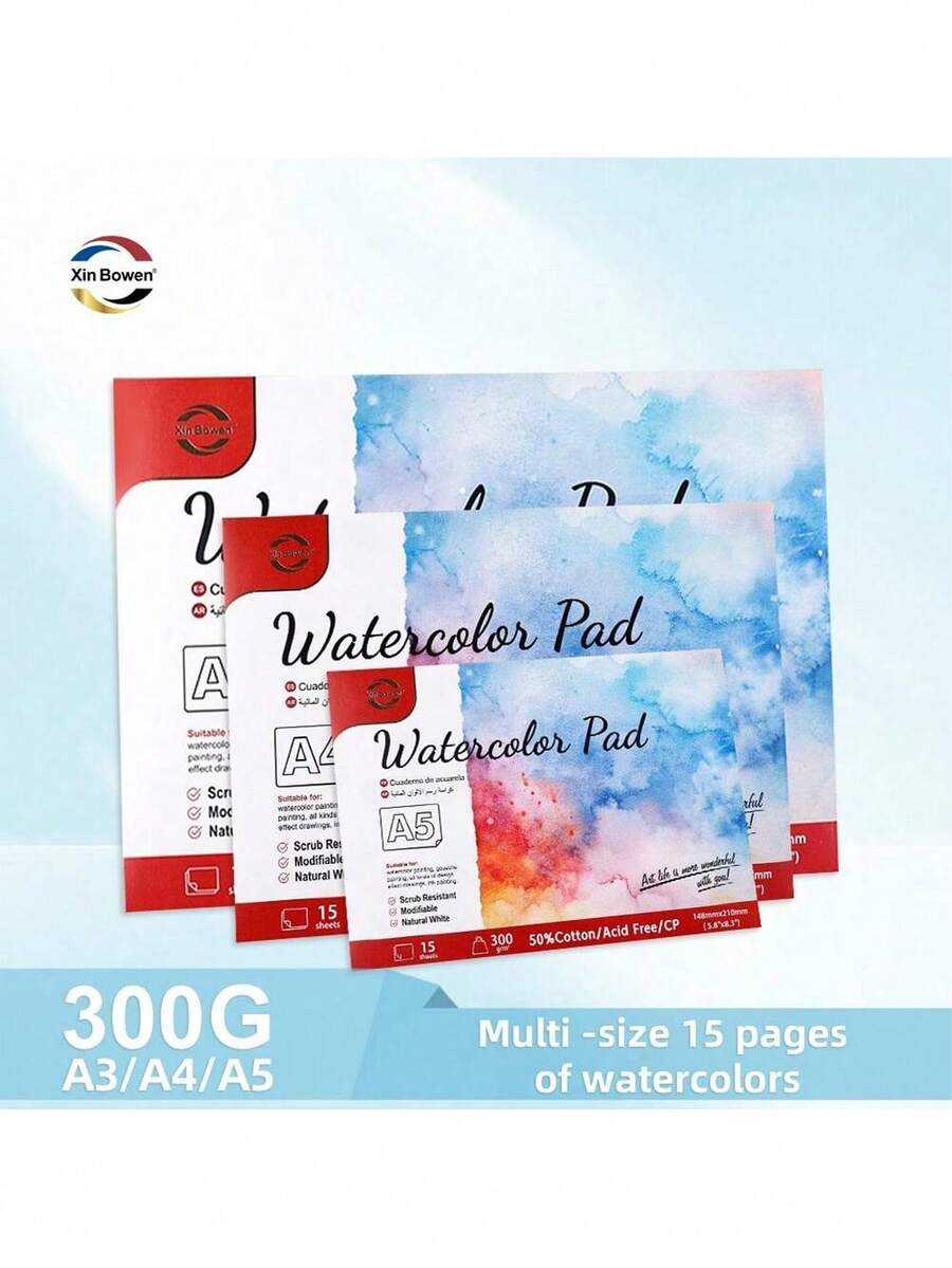 SHEIN Xin Bowen 300GSM Giấy màu nước dễ xé, giấy cotton, không axit, ép lạnh, dành cho nghệ sĩ, sách vẽ tranh - Bộ - Xem 1