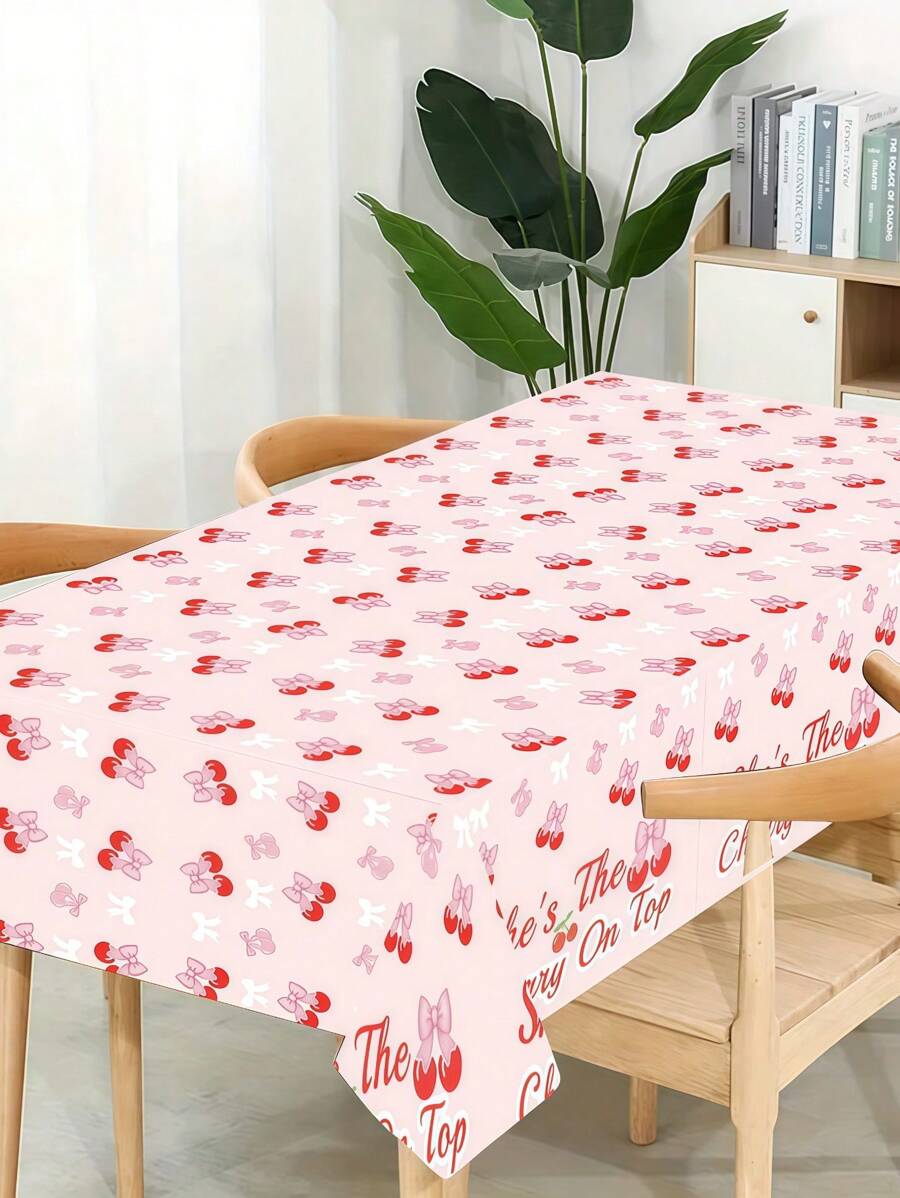 SHEIN 1 pieza de mantel con lazo de color rosa y cereza, decoración de cumpleaños en degradado rosa, mantel desechable con lazo, adecuado para fiestas de cumpleaños, bautizos, bodas y manteles de novia - Multicolor - Ver 1