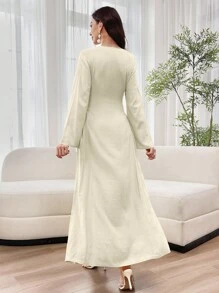 Al Najma 女式刺绣贴花交叉领带阿拉伯连衣裙，端庄 - 杏色 - 查看 2