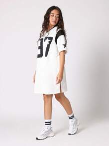 SUMWON Varsity Sports T Shirt Dress Star Number Casual Streetwear Oversize Jersey Basketball Baseball College Team Dress - White - View 4