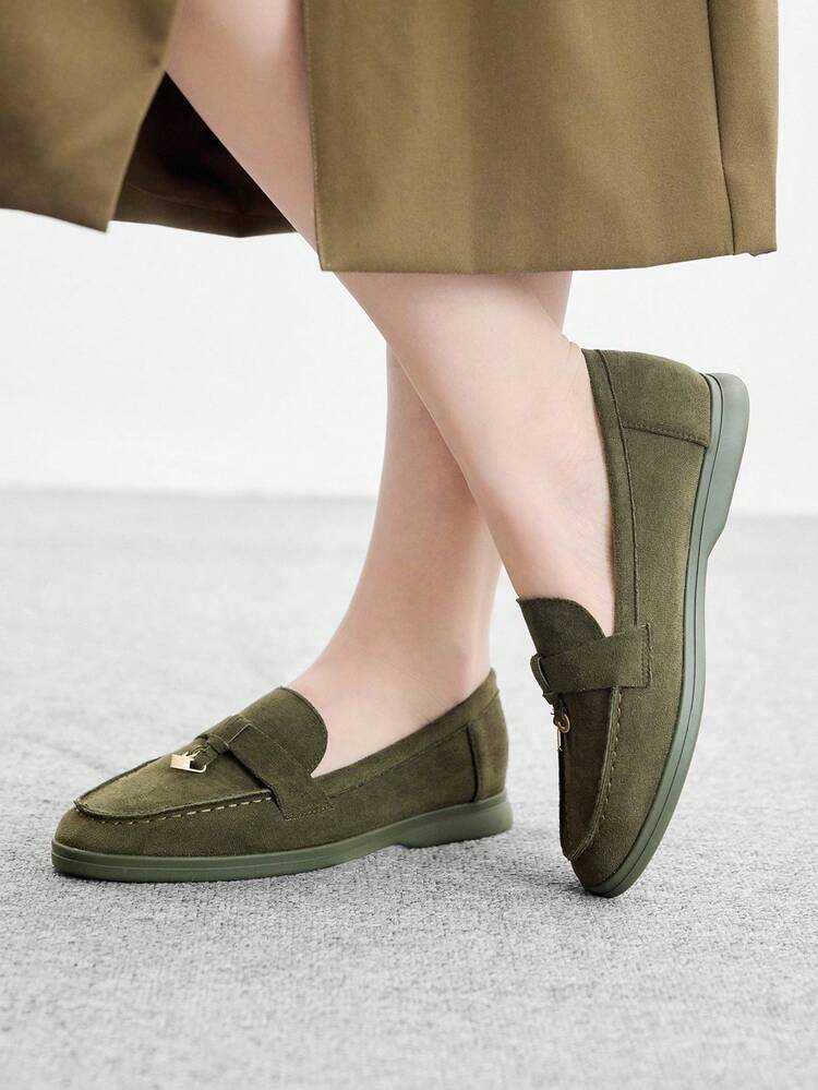 CUCCOO BIZCHIC Women's Suede Comfortable Flat Loafers, Military Green Shoes, Suitable For Commuting, Outdoor, Shopping, Work, Daily Wear, Versatile For Christmas Spring Shoes