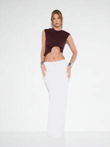 KIZN 金属环镂空背心无袖短款背心现代时尚设计宣言夏季晚会俱乐部服装现代休闲美学 - 巧克力棕 - 查看 4